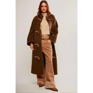 Free People Relaxed Fit Alma Longline Duffle Coat in Olive Oversized XS/ S NWT